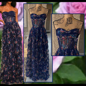 Lulu's Navy Floral Maxi Dress